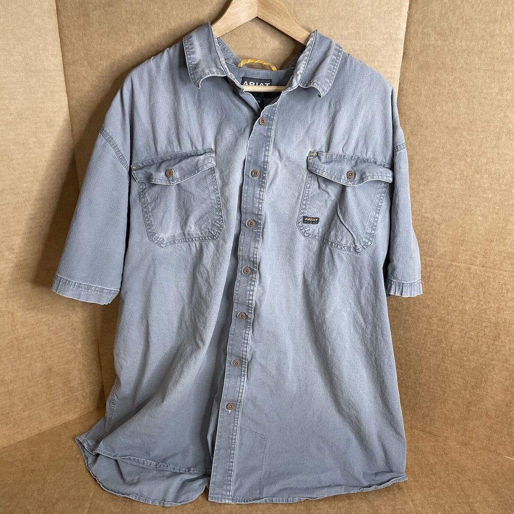 Ariat Rebar Button Up Shirt, 3XL, Gray, Short Sleeve, Logo